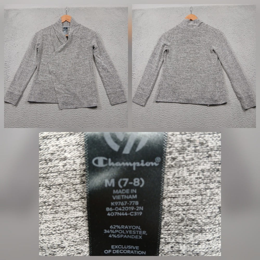 Champion Girls Wrap Cardigan Sweater Size M 7–8 Gray Knit Long Sleeve